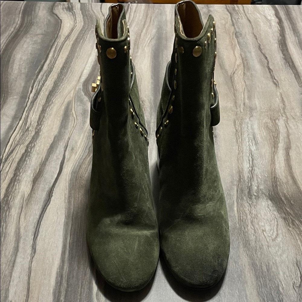 Tory Burch Green Suede Ankle Boots with Gold Studs - Picture 3 of 7